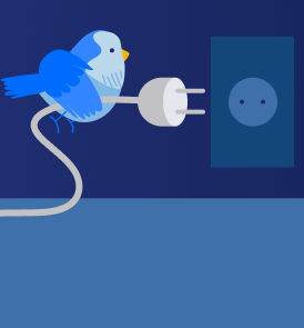 Huminized bird taking the plug out from electricity
