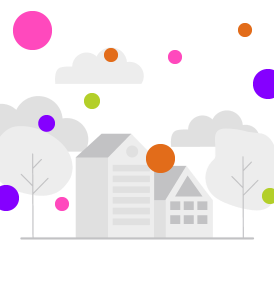 A house with trees and floating particles around it.