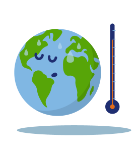 Sad and sweating planet earth with a thermometer.
