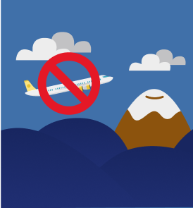 Mountain with an airplane with the prohibited icon